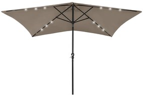 Guarda-sol de jardim c/ LED/poste de aço 2x3m cinza-acastanhado