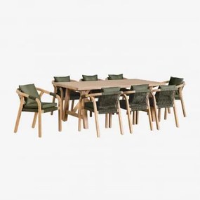 Conjunto De Mesa Retangular (200x100 Cm) E 8 Cadeiras De Jardim Em Madeira De Acácia Dubai Castanho Acácia Rústico & Tecido Verde Exército - Sklum