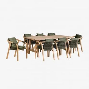 Conjunto De Mesa Retangular 200x100 Cm E 8 Cadeiras De Jardim Em Madeira De Acácia Dubai Tecido Verde Exército & Castanho Acácia Rústico - Sklum