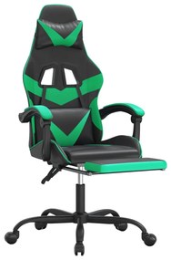 Cadeira gaming giratória c/ apoio pés couro artif. preto/verde