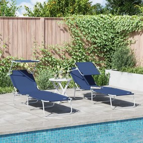 Espreguiçadeiras Dobráveis 2 pcs com Toldo Azul Tecido Oxford 600D