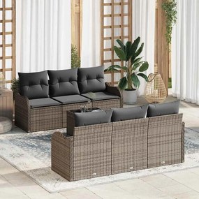 vidaXL Conjunto de Sofá de Jardim 7 pcs Cinzeto Rattan e Aço e Vidro