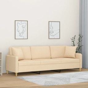vidaXL Sofá 3 lugares c/ almofadas/almofadões 210 cm tecido cor creme