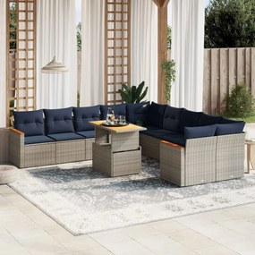 vidaXL 11 pcs conjunto sofás de jardim c/ almofadões vime PE cinzento