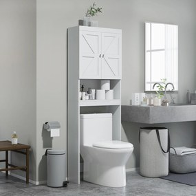 Armário de arrumação para colocar em cima da sanita, móvel de casa de banho com 2 portas e prateleiras, 58,5 L x 23 L x 170 A cm, branco