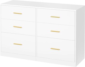 Cómoda com 6 gavetas 40 x 119 x 78 cm, armário de arrumação Branco
