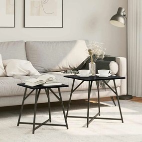 Conjunto de Mesas de Apoio 2 pcs em Madeira de Carvalho Preta e Metal