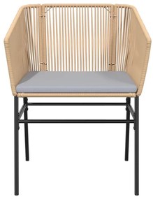 Conjunto jantar jardim 5 peças almofadas vidro vime PE castanho