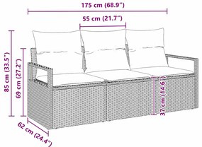 Conjunto de Sofás de Jardim em Rattan Sintético Preto - 3 Peças com Al