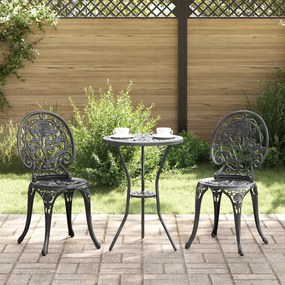 Conjunto de Bistro de Jardim com 3 Peças em Alumínio Fundido Preto