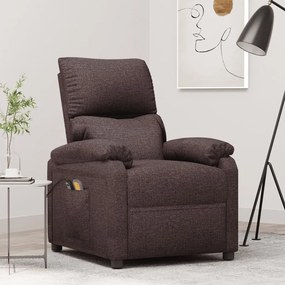 vidaXL Poltrona elevatória de massagens tecido castanho-escuro