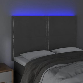 Cabeceira de cama c/ LED veludo 144x5x118/128 cm cinza-escuro