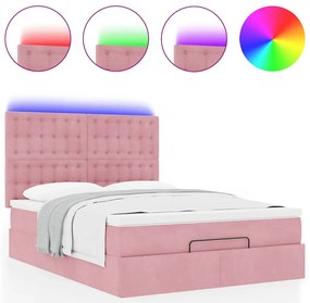 Estrutura de cama otomana com colchões 140x200 cm veludo rosa