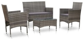 4 pcs conjunto lounge de jardim c/ almofadões vime PE cinzento
