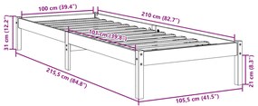 Cama extra longa sem colchão 100x210 cm pinho maciço branco