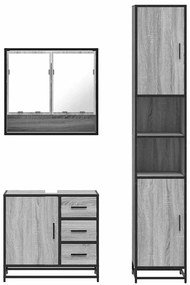 3 pcs Conjunto móveis casa de banho madeira proc. cinza sonoma