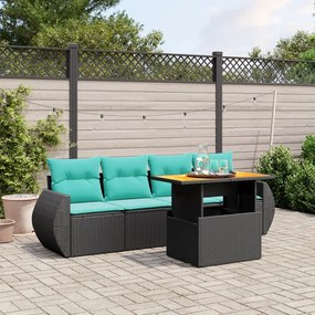 vidaXL 5 pcs conjunto de sofás p/ jardim c/ almofadões vime PE preto
