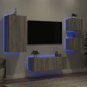 vidaXL 5 pcs móveis parede p/ TV c/ LEDs deriv. madeira cinza sonoma