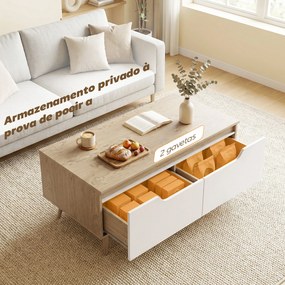 Mesa de Centro com 2 Gavetões e Pés de Madeira de Borracha 100x50x46 cm Carvalho