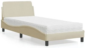 Cama com colchão 90x190 cm tecido cor creme