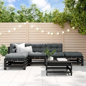 vidaXL 6pcs conjunto lounge jardim c/ almofadões madeira maciça preto