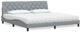 Cama com colchão 200x200 cm tecido cinzento-claro