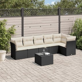 vidaXL 7 pcs conjunto de sofás p/ jardim c/ almofadões vime PE preto