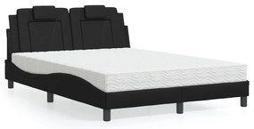 Cama com colchão 140x200 cm couro artificial preto