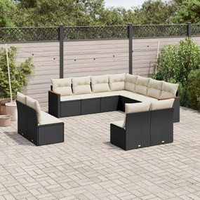 11 pcs conjunto sofás de jardim c/ almofadões vime PE preto