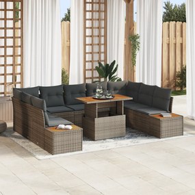 Conjunto de Sofá de Jardim de 6 Peças com Almofadas Cinza Polyrattan
