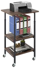 Suporte para impressora com altura ajustável, prateleiras de armazenamento e rodas com trava - preto