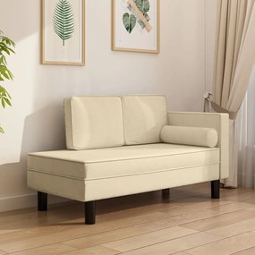 vidaXL Chaise longue com almofadões e rolo tecido cor creme