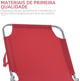 Espreguiçadeira Dobrável Espreguiçadeira de Jardim com Encosto Ajustável em 5 Posições para Terraço 187x55x24 cm Vermelho