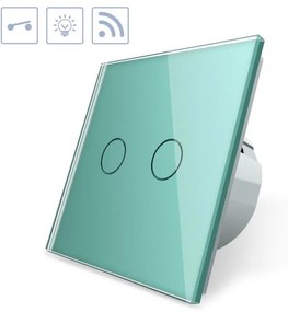 Interruptor tátil 2 botões + função controlo remoto, Painel frente verde vidro temperado