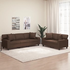 vidaXL 2 pcs conj. sofás c/ almofadas/almofadões couro artif. castanho