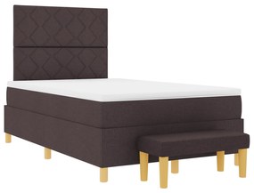 Cama Box Spring com Colchão e Banco Castanho Escuro 120x190 cm Tecido
