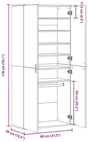 Armário p/ sapatos 80x39x178 cm contraplacado carvalho sonoma