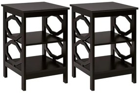 Mesa de cabeceira de 3 níveis com 2 peças, mesa lateral para sofá, prateleira de exposição e armazenamento - cinza