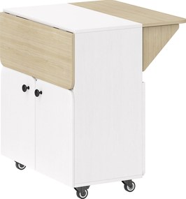 HOMCOM Mesa dobrável Armário com Rodízios, duas laterais dobráveis, compartimento, 4 rodízios, Branco+Madeira natural, 70 x 83 x 75cm | Aosom Portugal