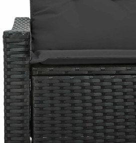 Sofá de Jardim 2 Lugares com Almofadas Preto Rattan Poliéster