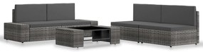 5 pcs conjunto lounge de jardim vime PE cinzento
