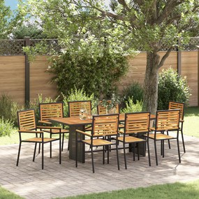 Conjunto de Jantar vidaXL 9 Peças Jardim Aço Preto