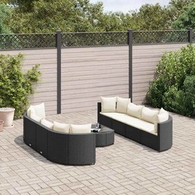 vidaXL 9 pcs conjunto de sofás p/ jardim c/ almofadões vime PE preto