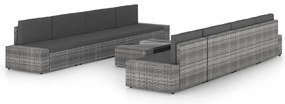 9 pcs conjunto lounge de jardim c/ almofadões vime PE cinzento