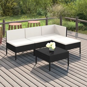 vidaXL 5 pcs conjunto lounge de jardim c/ almofadões vime PE preto