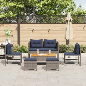 Conjunto de Sofá para Exterior Cinza e azul marinho
