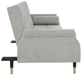 Sofá-cama com almofadões veludo cinzento-claro