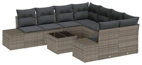 Conjunto de Sofás para Jardim 9 Peças com Almofadas Cinzas em Rattan S
