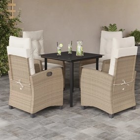vidaXL 5 pcs conjunto de jantar p/ jardim com almofadões vime PE bege