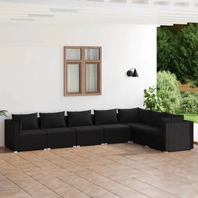 vidaXL 7 pcs conjunto lounge de jardim c/ almofadões vime PE preto
